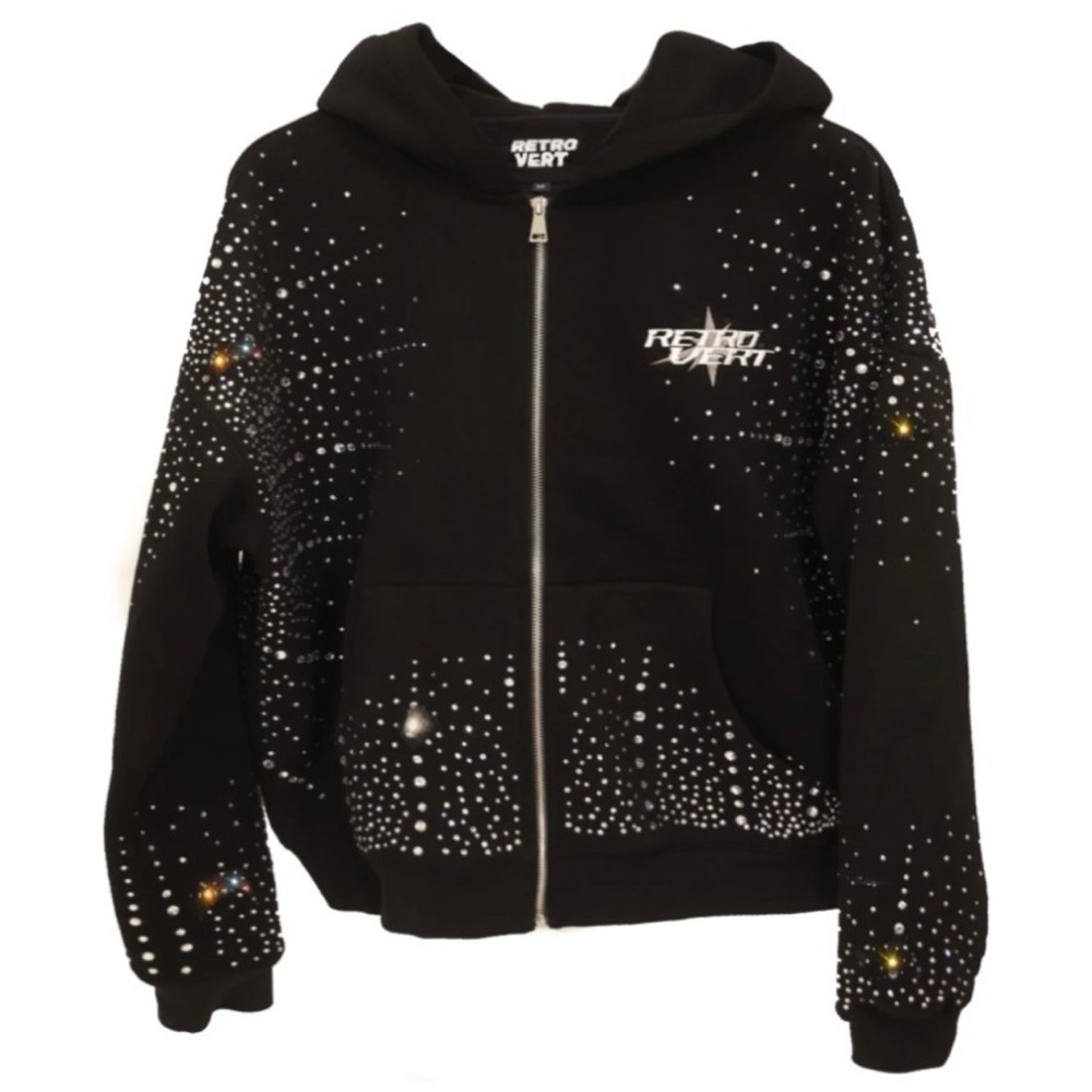 Retro Vert Black Hoodie with Starry Design